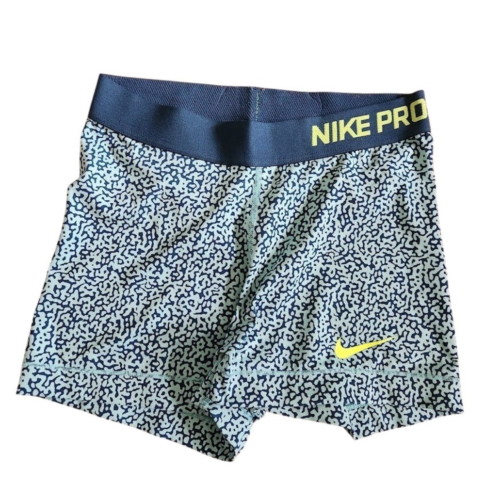 Nike Pro Womens Teal Navy Abstract Print Compression Athletic Shorts Small 291